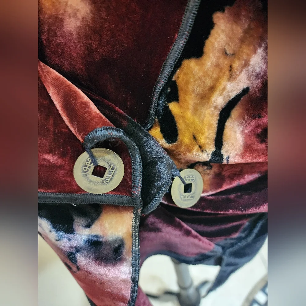 EGO originals Art-to-wear semi sheer silk Velvet long Cardigan brown red ML - Picture 5 of 12